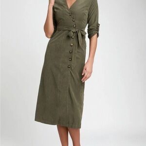 Elegant Olive Green Midi Dress